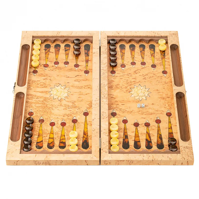 Нарды из карельской березы и янтаря "Солнце Арабии"