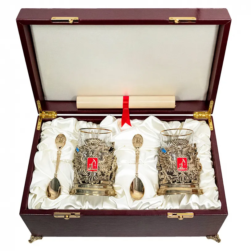 Набор для чая из двух подстаканников "Герб нефтяников и газовиков"