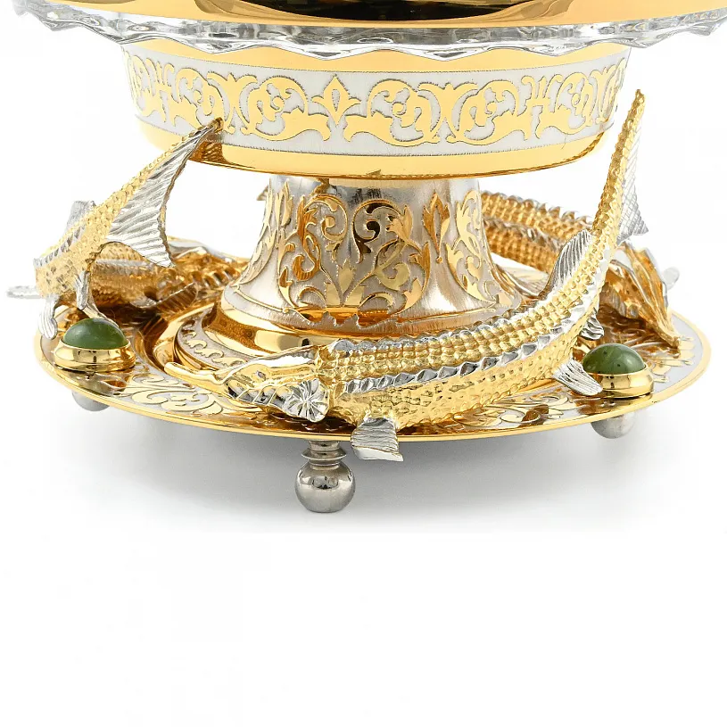 Икорница украшенная "Стерлядки" нефрит, Златоуст