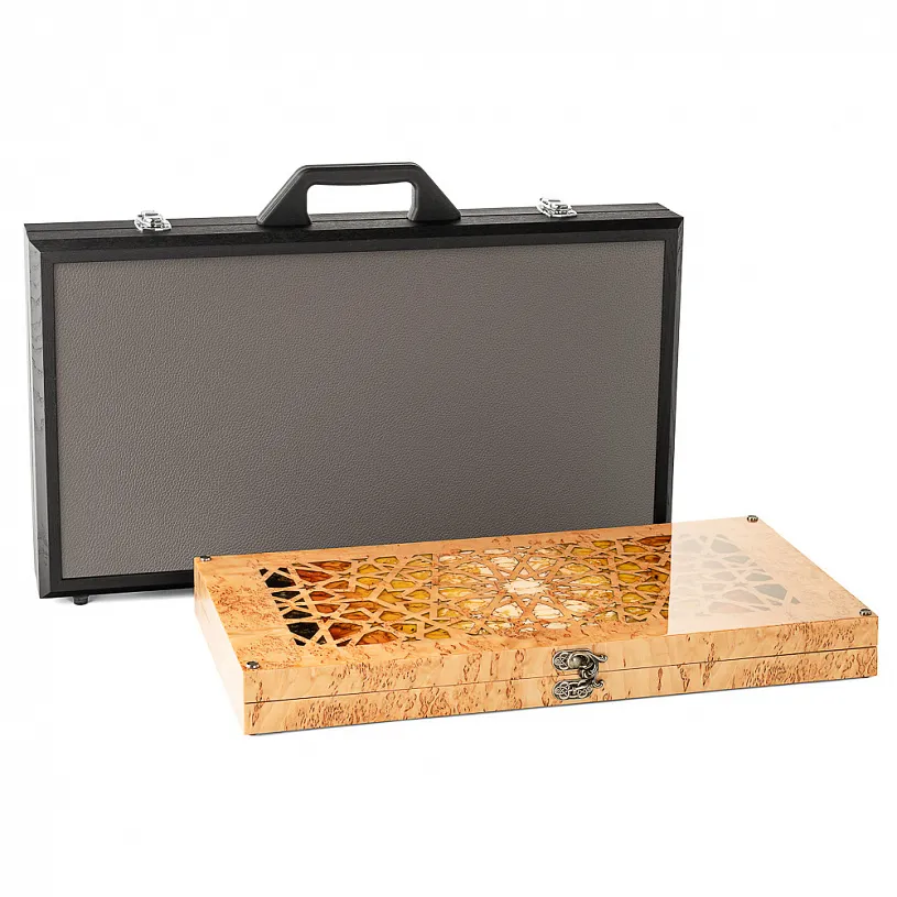 Нарды из карельской березы и янтаря "Солнце Арабии"