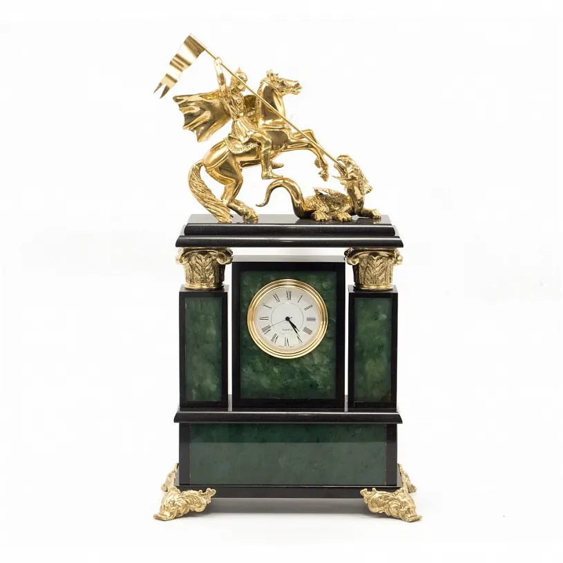 Каминные часы из нефрита "Георгий Победоносец"