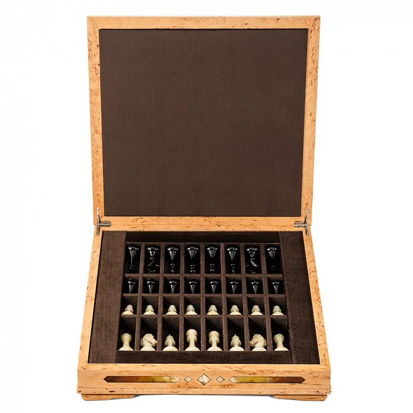 Шахматный ларец из янтаря и карельской березы "Аристократ"