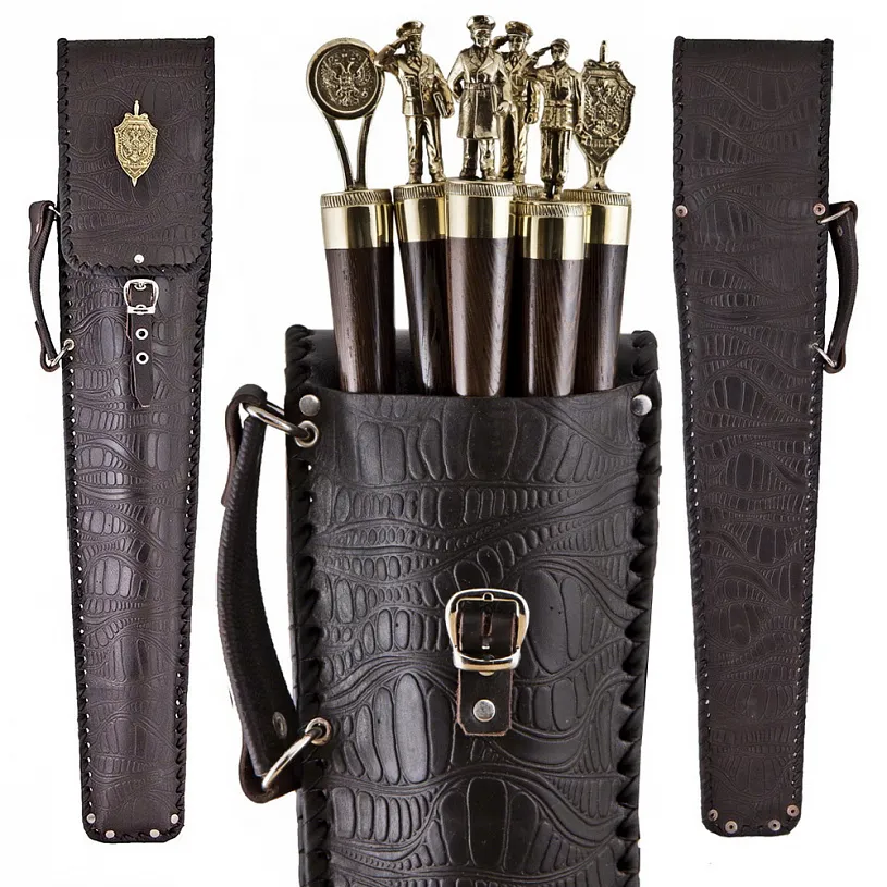 Набор шампуров в колчане из натуральной кожи "ФСБ"