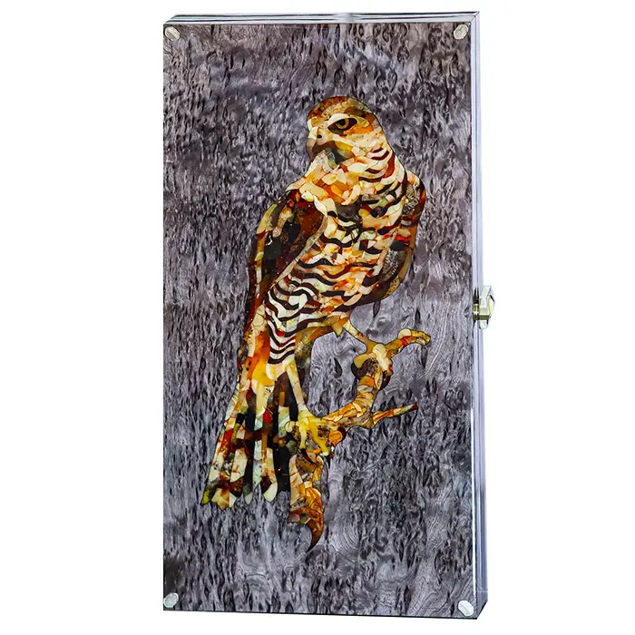 Нарды из карельской березы и янтаря "Сокол"