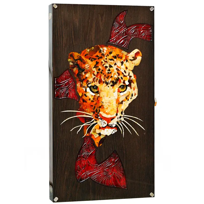 Нарды из мореного дуба и янтаря "Леопард"