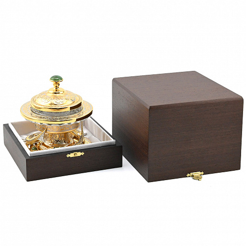 Икорница украшенная "Стерлядки" нефрит, Златоуст