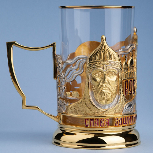 Подстаканник в футляре "Россия, Слава защитникам земли родной" (серебрение, золочение)