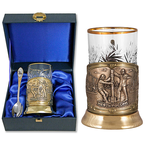 Подстаканник с ложкой "Нефть"