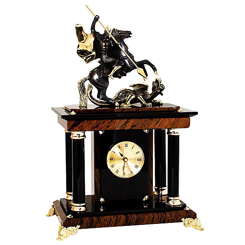 Каминные часы "Георгий Победоносец" обсидиан