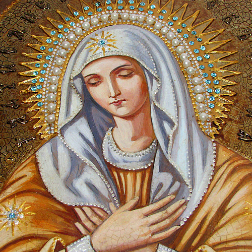 Живописная икона Божией Матери Умиление Серафимо-Дивеевская на кипарисе