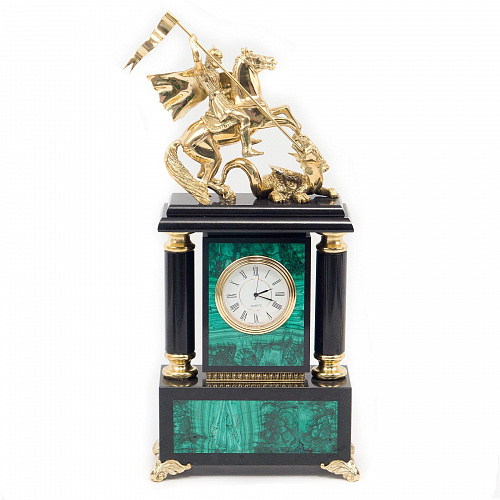 Интерьерные часы из малахита "Георгий Победоносец" 