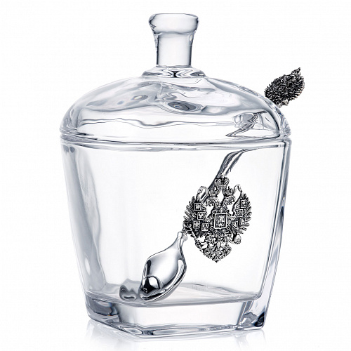 Хрустальная сахарница с серебром "Империя" с ложкой