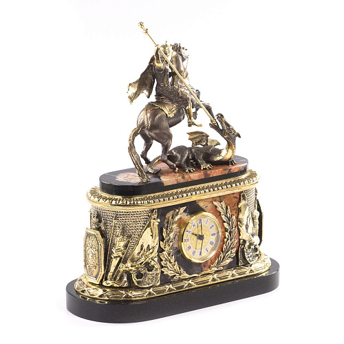 Каминные часы "Георгий Победоносец" яшма долерит