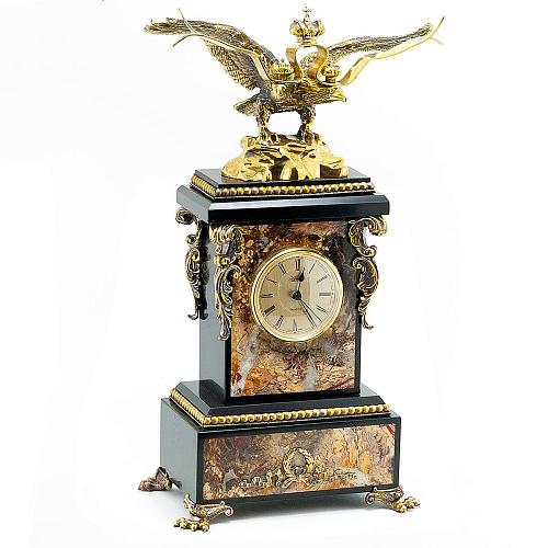 Каминные часы из яшмы и бронзы "Двуглавый орел"