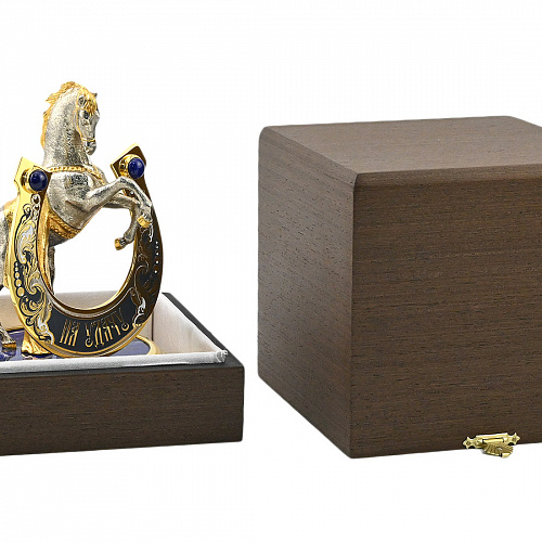 Сувенир "Лошадь с подковой. На удачу" лазурит