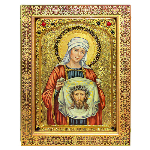 Живописная икона Святая Праведная Вероника Кровоточивая на кипарисе в березовом киоте