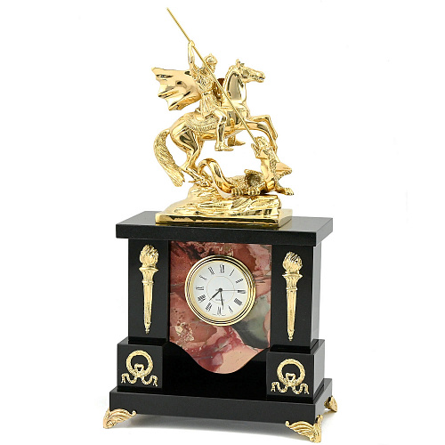 Каминные часы из яшмы "Георгий Победоносец"