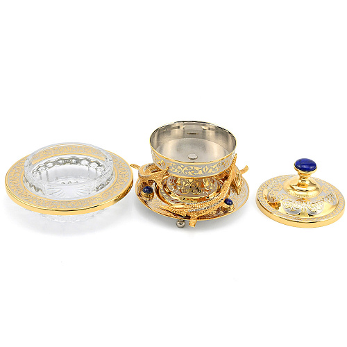 Икорница украшенная "Стерлядки" лазурит, Златоуст