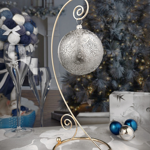 Серебряный елочный шар "Морозный узор"