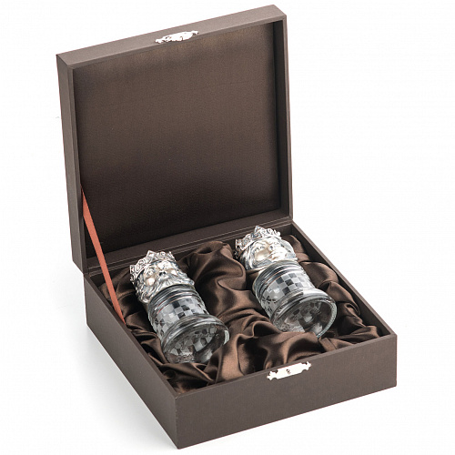 Серебряный набор для специй "Шахматные король и королева"