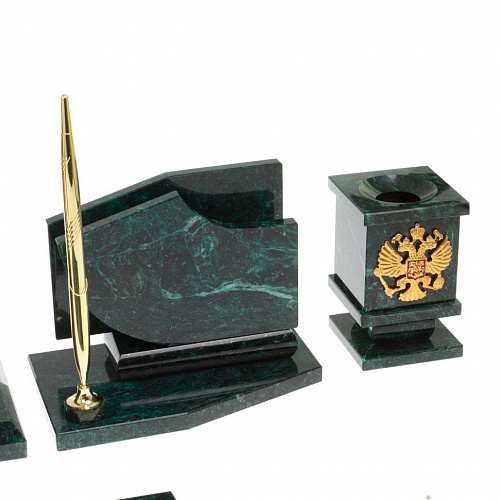 Настольный набор «Герб России» камень змеевик