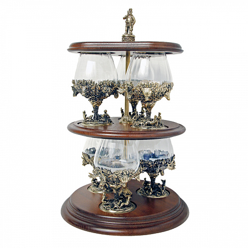 Набор из 6-ти бокалов для коньяка на подставке "Охота" 