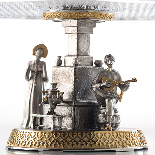 Блюдо для блинов «Русская печь» (серебро, хрусталь)