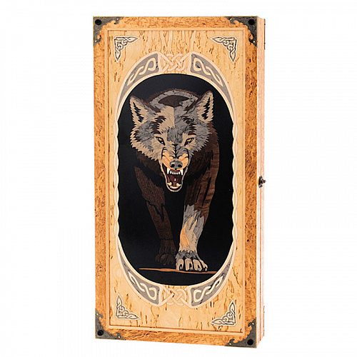 Нарды подарочные из карельской березы "Волк"