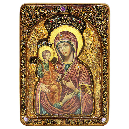 Живописная икона "Образ Божией Матери Троеручица" на кипарисе