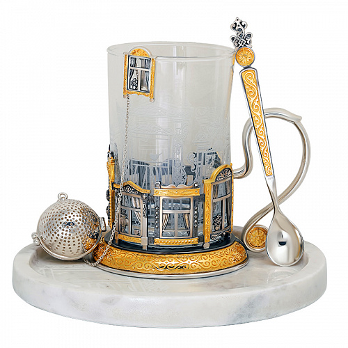 Набор для чая из серебра "Родные окна"