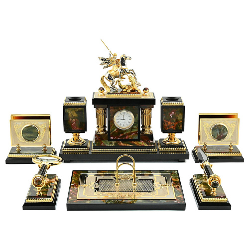 Настольный письменный набор из яшмы "Георгий победоносец" Златоуст