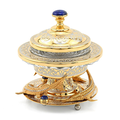 Икорница украшенная "Стерлядки" лазурит, Златоуст