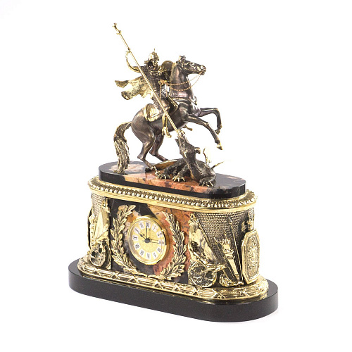 Каминные часы "Георгий Победоносец" яшма долерит