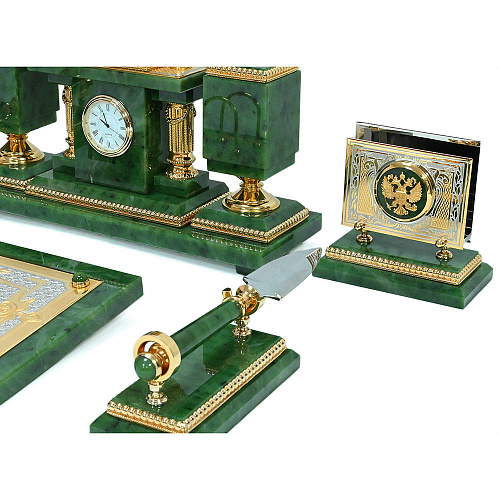 Настольный письменный набор из нефрита "Двуглавый орел" Златоуст