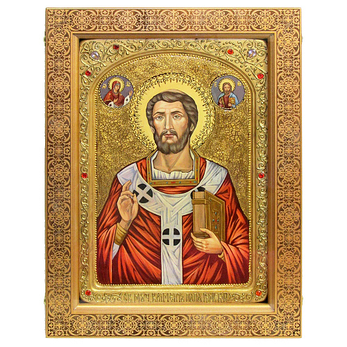 Живописная икона Священномученик Климент, папа Римский в березовом киоте