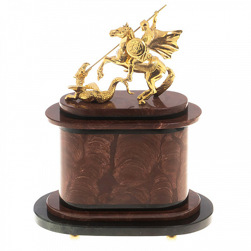 Часы из натурального камня "Георгий Победоносец" бронза 