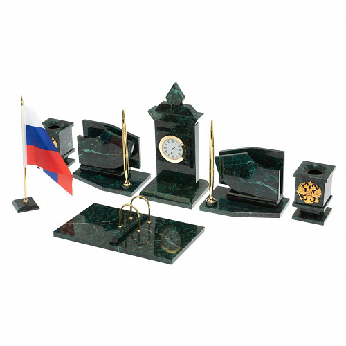 Настольный набор «Герб России» камень змеевик