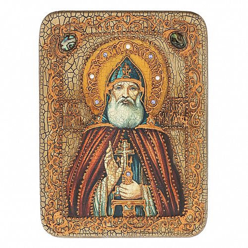 Подарочная икона "Преподобный Илья Муромец, Печерский" на мореном дубе