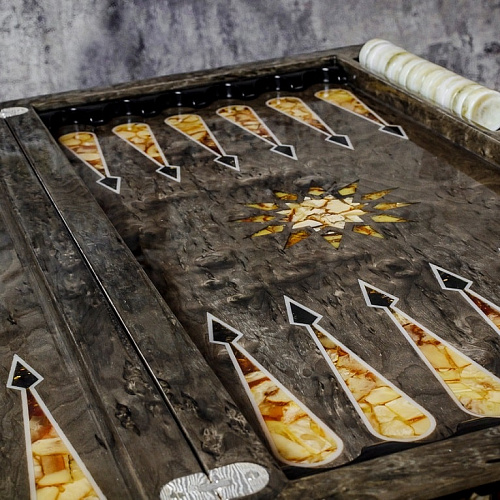 Нарды из карельской березы и янтаря "Орнамент"