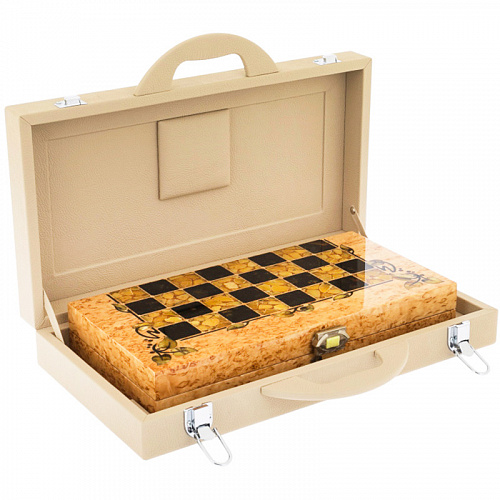 Шахматы «Флора» Карельская береза, янтарь.