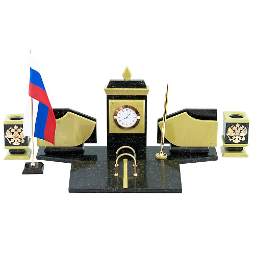 Настольный набор «Герб России» (змеевик, офиокальцит)