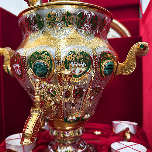 Набор чайный с самоваром на 6 персон "Малахит" Златоуст