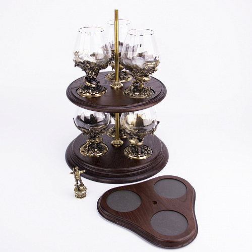 Набор из 6-ти бокалов для коньяка на подставке "Охота" 