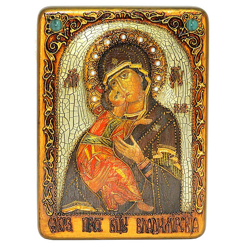 Подарочная икона "Владимирская икона Божией Матери" на мореном дубе