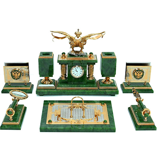 Настольный письменный набор из нефрита "Двуглавый орел" Златоуст