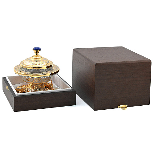 Икорница украшенная "Стерлядки" лазурит, Златоуст