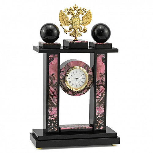 Часы интерьерные из родонита "Герб России"