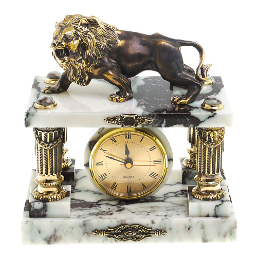 Каминные часы из мрамора и бронзы  "Лев" 