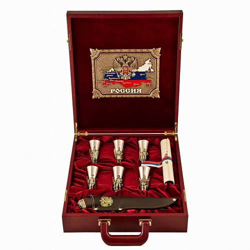 Набор 6 стопок и нож "Слава Русскому оружию"