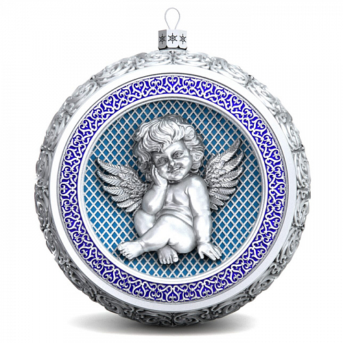 Набор из 3 серебряных ёлочных шаров "Спаситель, Ангелочек и Владимирская Богородица"